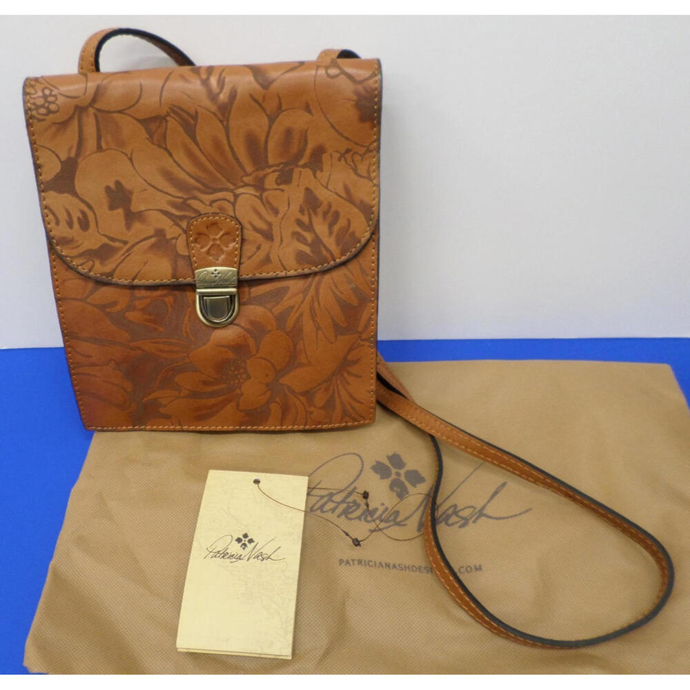 Patricia Nash ANDREA Tan Leather Laser Floral Style #P071233 Crossbody Bag Purse